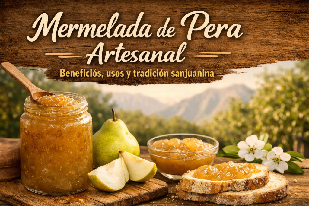Frasco de mermelada de pera artesanal con peras frescas y tostadas
